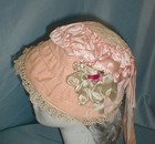 Enchanting Antique Hat Victorian 1880 Pink Satin   Velvet  Lace And Floral Trims
