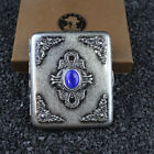 Vintage Metal Blue Pockets Cigarette Case Holder Wallet Storage Double Sided Box
