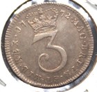 1772 Great Britain Silver3 Pence  High Grade -rare Date -very Nice  -97
