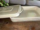 Longaberger Woven Traditions Ivory 9x13 Casserole Baking Dish W  Lid Euc