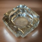 Vintage Heavy Art Deco Mcm Square Clear Glass Ashtray Corner Slots Ice Block