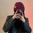 Cuffed Knit Beanie Hats For Women Checkerboard Plaid Womens Hat Y2k Stretch W   