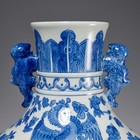 Chinese Blue White Porcelain Floral Foo Dog Handle Phoenix Dragon Vase 14 h