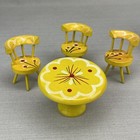 Yellow Painted Round Wood Table   3 Chairs Vintage 1970s Kitchen Painted Flower