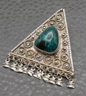 Vtg Sterling Silver Brooch Pendant Chrysocolla Silver Israel 925 Pin Boho Ethnic