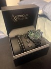 American Exchange Men s Black Watch   Beaded Bracelet 2-piece Accessory Set