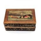Vintage 1940s Japanese Puzzle Box Mt  Fuji Wooden Inlay  broken Read Desc 