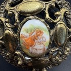Vintage Vanity Powder Jar Glass Brass Lid Romantic Cameo Trinket Box Cottagecore