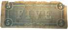 1864  5 Confederate States Of America Civil War Note Well Circulated   7 21-52