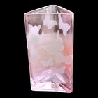 Vintage Pink Glass Triangle Vase Etched frosted Butterfly Teleflora