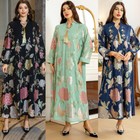 Ethnic Dubai Embroidery Floral Abaya Kaftan Arab Gown Muslim Dress For Women