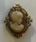 Pink And White Cameo Gold Tone Filigree Solid Perfume Holder Empty Vintage