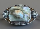 Art And Craft Style Brooch Vtg Etched Sterling Silver 925 Floral Mother Of Pearl