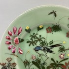Antique Japanese Seto Celadon Plate Hand Painted 8 25  Embossed Flowers