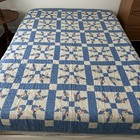 Star Feed Sack Quilt Handmade Hand Stitched Antique Ohio Vintage Blue Patchwork