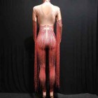 New Women Long Sleeve Rhinestone Red Fringe Jumpsuits Singer Dancer Stage Wear