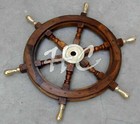Wooden Finish Brass Ship Sailboat Steering Pirate Captains Nautical Wheel Wall 