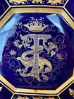 Antique French Cobalt And Gold Crown Royal Crest Ornamental Plate -8 5  -signed