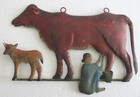 Antique Vintage Lady Milking Cow Trade Store Display Sign Advertisement  