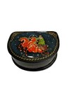 Vintage Hand Painted Russian Black Lacquer Box Signed Tpo  ka 3 Horse Carriage