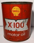 1950s Large Old Vintage Shell Oil Can 1 Gallon Oil Can X-100 Motor Oil Can Metal