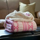 Lavish Home Fleece Sherpa Super Soft Blanket Throw - Pink Snow 50 X 60