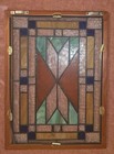 Leaded Geometric Stained Glass Window Hanging Panel In Wood Frame 10x14
