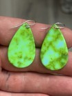 Sterling Silver Native American 1 7 8    Green Turquoise Matrix Slab Earrings  925