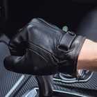 Fashion Men Black Winter Leather Motorcycle Full Finger Touch Screen Warm Gloves
