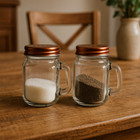 Retro Mason Jar Salt And Pepper Shaker Set Clear Glass With Stainless Steel Lid