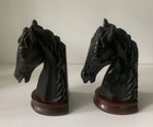 Vintage Cast Iron Bronze Tone Horse Head Bookends Pair Mid Century Equestrian 