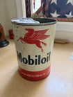 Vintage Metal Mobil Five Quart Motor Oil Can Empty