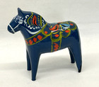 Swedish Dala Horse Blue Wooden 4    Nils Olsson Akta Dalahemslojd Hand Painted