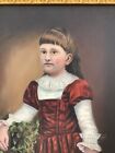 Large Antique Oil canvas Young Girl Great Original Frame