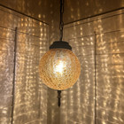 Vtg Swag Lamp Amber Crackle Glass Hanging Light Fixture Pendant 10-1 2  Dia