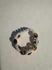 Beaded Stretchable Bracelet White Brown Round Glass Plastic Handmade Jewelry