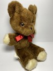 Eden Teddy Bear Plush Red Satin Bow Vintage  Stuffed Animal Brown Toy 10    Euc