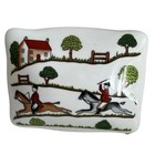 Crown Staffordshire Hunting Scene Covered Trinket Dish Box Bone China England