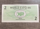 2 Expo Dollars World Expo Note Brisbane Australia Bicentenary Uncirculated 1988