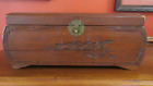 Antique Large Asian Jewelry Box Hand-carved Silk Lining Brass 14  X 9  X 6 
