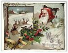 1880s Christmas Greeting Woolson Spice Co  Lion Coffee Santa Sleigh Reindeer