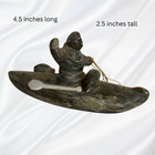 Vintage Signed Inuit  Canadian Eskimo Hunter Sculpture In A Boat