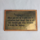Vintage Engraved Brass Wood Wall Hanging Plaque Funny Alligator Swamp Sign Gift