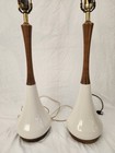 Vintage Pair Of Mid Century Modern Teak And Ceramic 1960 s Lamps Genie Mcm