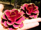 Two Large Metal Pink  Yellow Roses  Flowers For Accents  Crafting