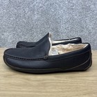 Ugg Ascot Leather Moccasin Slippers Men s Size 10 3e Wide Dark Spice Brown Wool