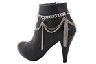 Women Silver Metal Chain Boot Bracelet Shoe Celebrity Look Tassel Fringe Charms