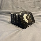 Vtg Polished Orthoceras Ammonite Fossil Carved Business file Holder Rack 