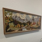 Vintage Needlepoint Landscape Framed Wall Hanging 13    X 33    Alpine Church Scene