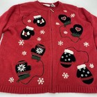 Croft And Barrow Ugly Christmas Sweater Women   s Sz M Zip Red Black Mittens Snow